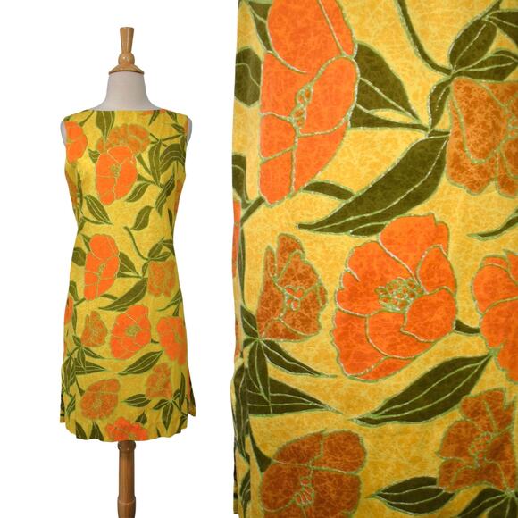 Vintage 60s Casual Aire Sun Fashions Hawaiian Atomic Neon Citrus MOD Shift Dress - Picture 1 of 10